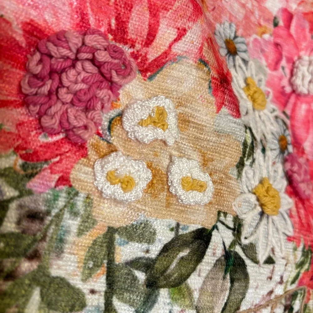 Table Runner Nicole Miller Home Cream Floral Bicycle Embroidered Bee Postcard 70